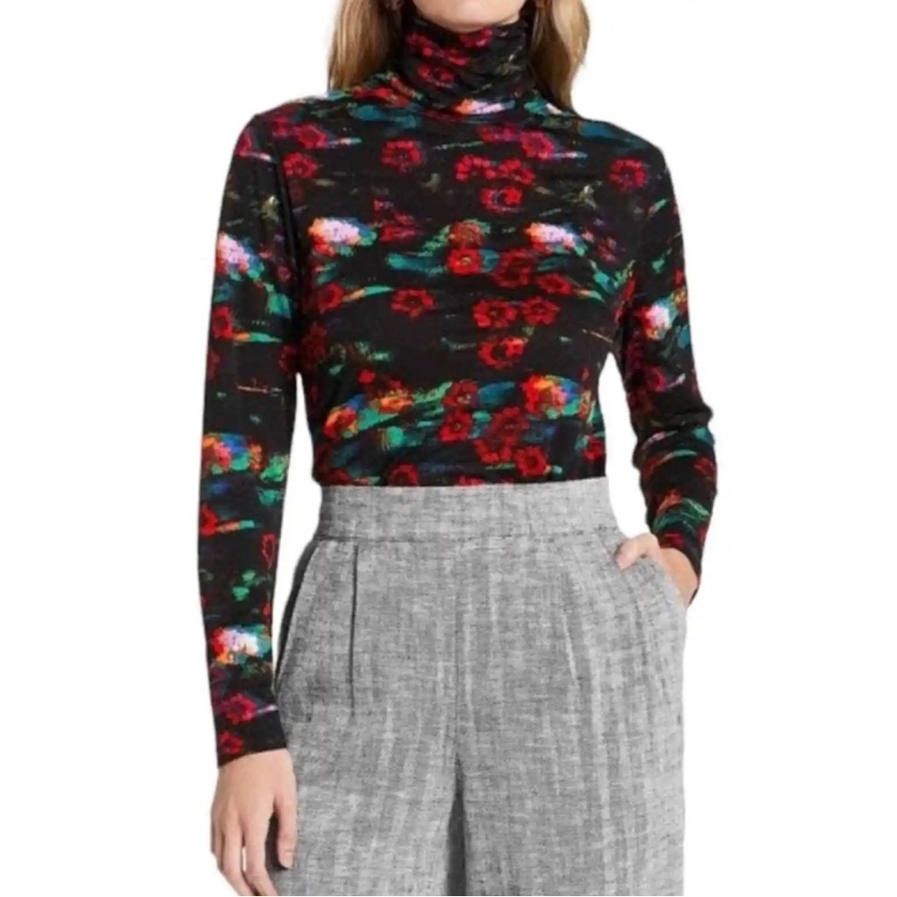 Rachel Comey Black Floral Turtleneck Top